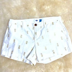 Old Navy White Linen Gold Foil Pineapple SZ 4